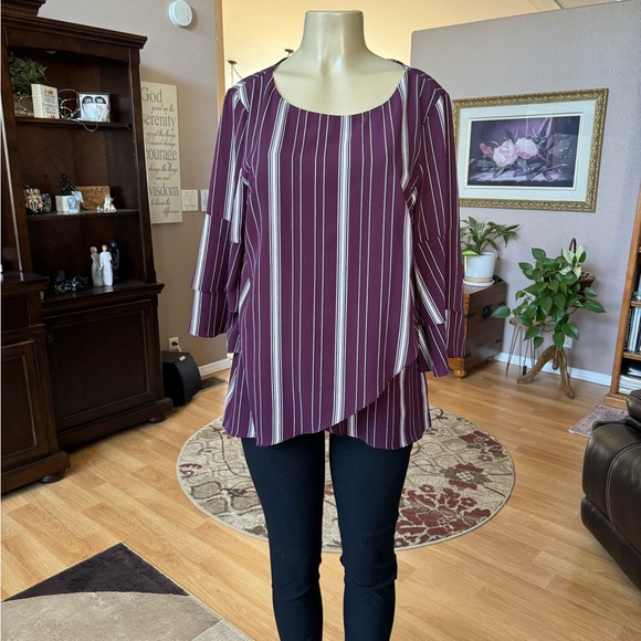 Apt 9 brownish/red, black & white 3/4 sleeves blouse-size L - Picture 1 of 9